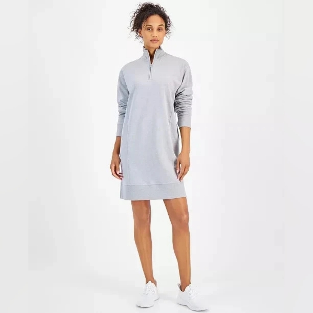 Ideology Heather Gray Quarter-Zip Long Sleeve Sweatshirt Dress